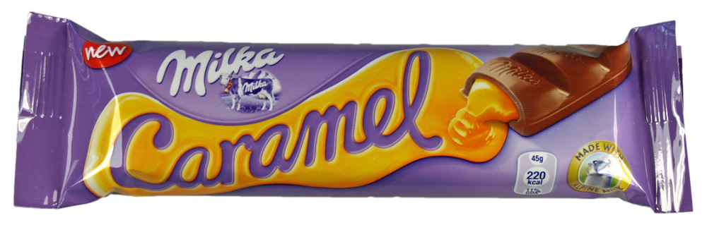 a purple box with candy filled with a candy bar