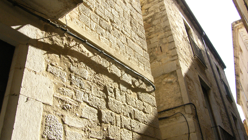 a close up of a wall on an old building