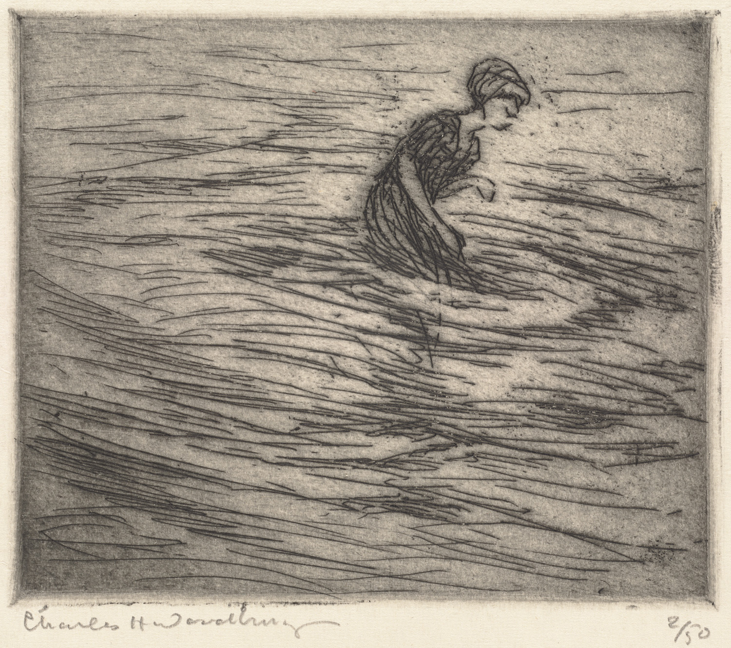 drawing of a woman swimming on the ocean