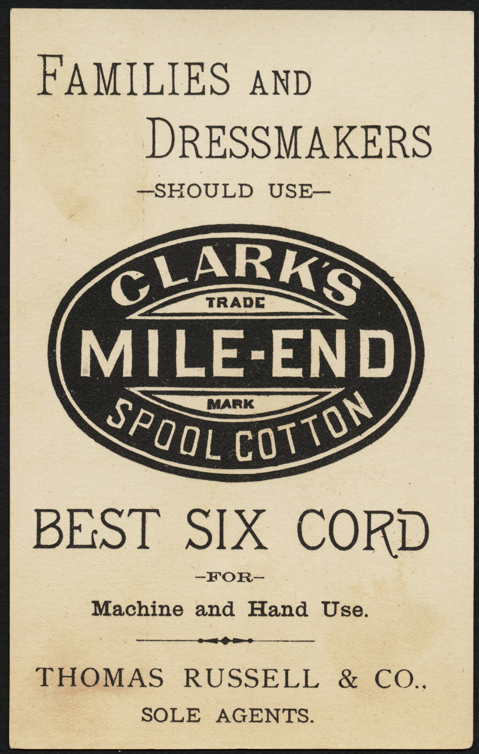 the back cover of the thomas russell and dresser's sewing thread