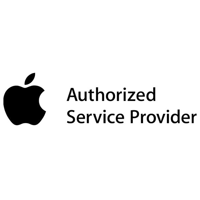 an apple logo, with the words authorized service provider in black