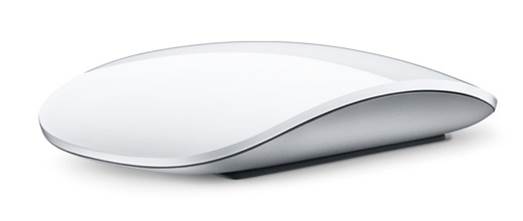 white apple mouse sitting upright on the desk