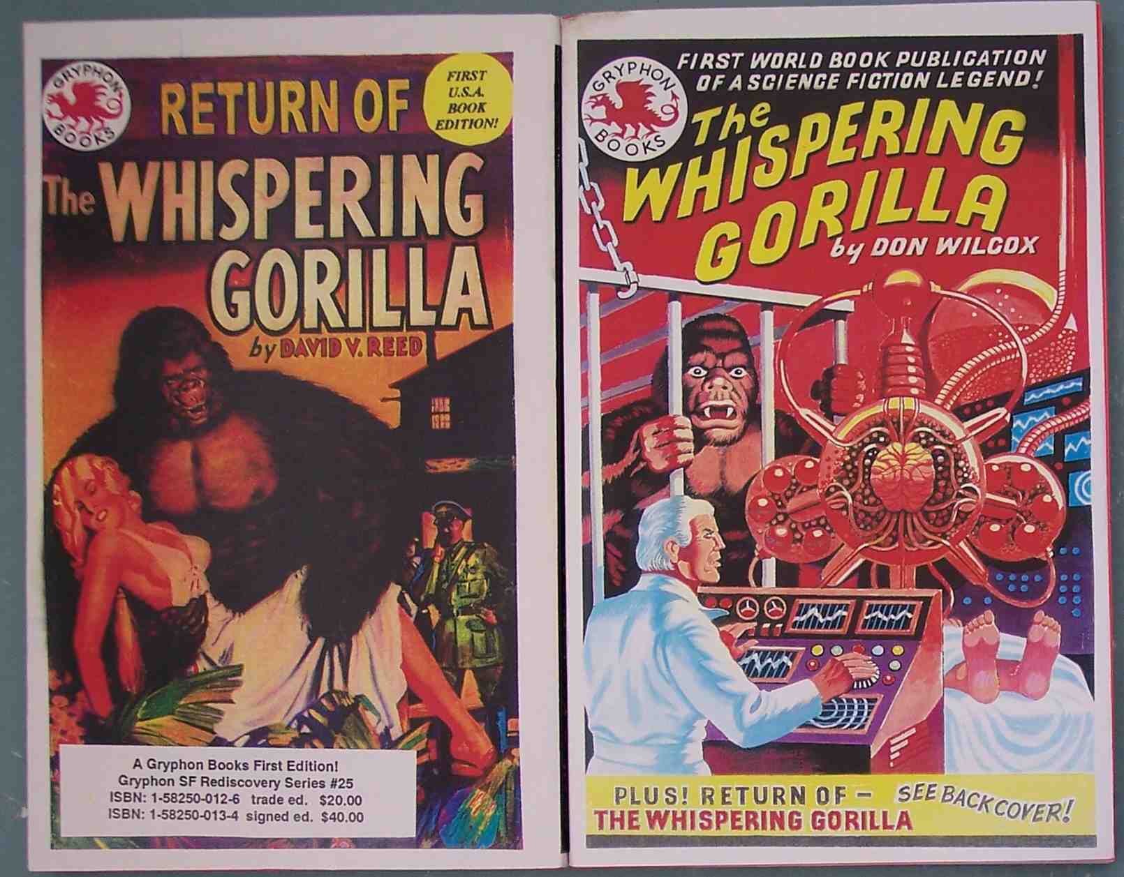 two covers for a novel titled the whispering gorillala