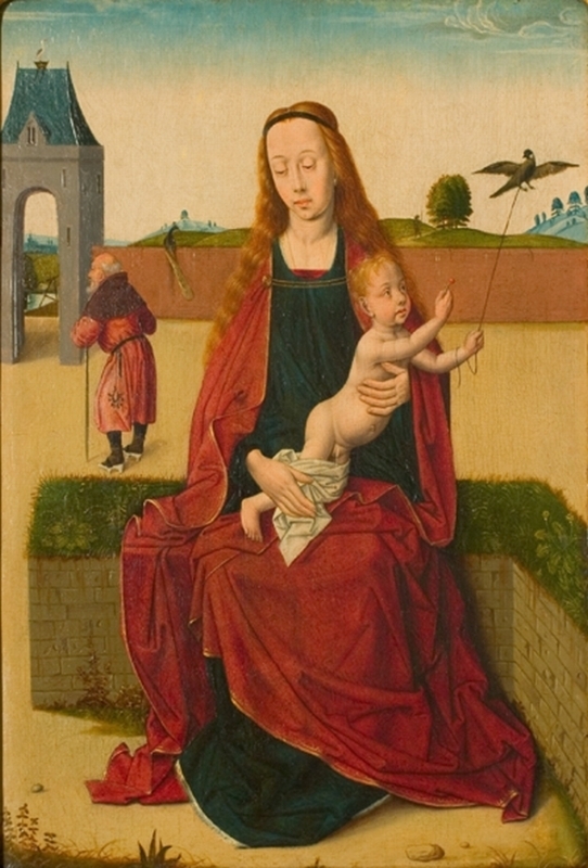 a painting of a lady with a child sitting down
