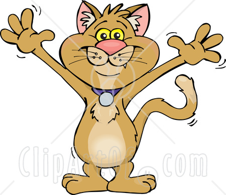 cartoon cat standing and showing the approval of victory