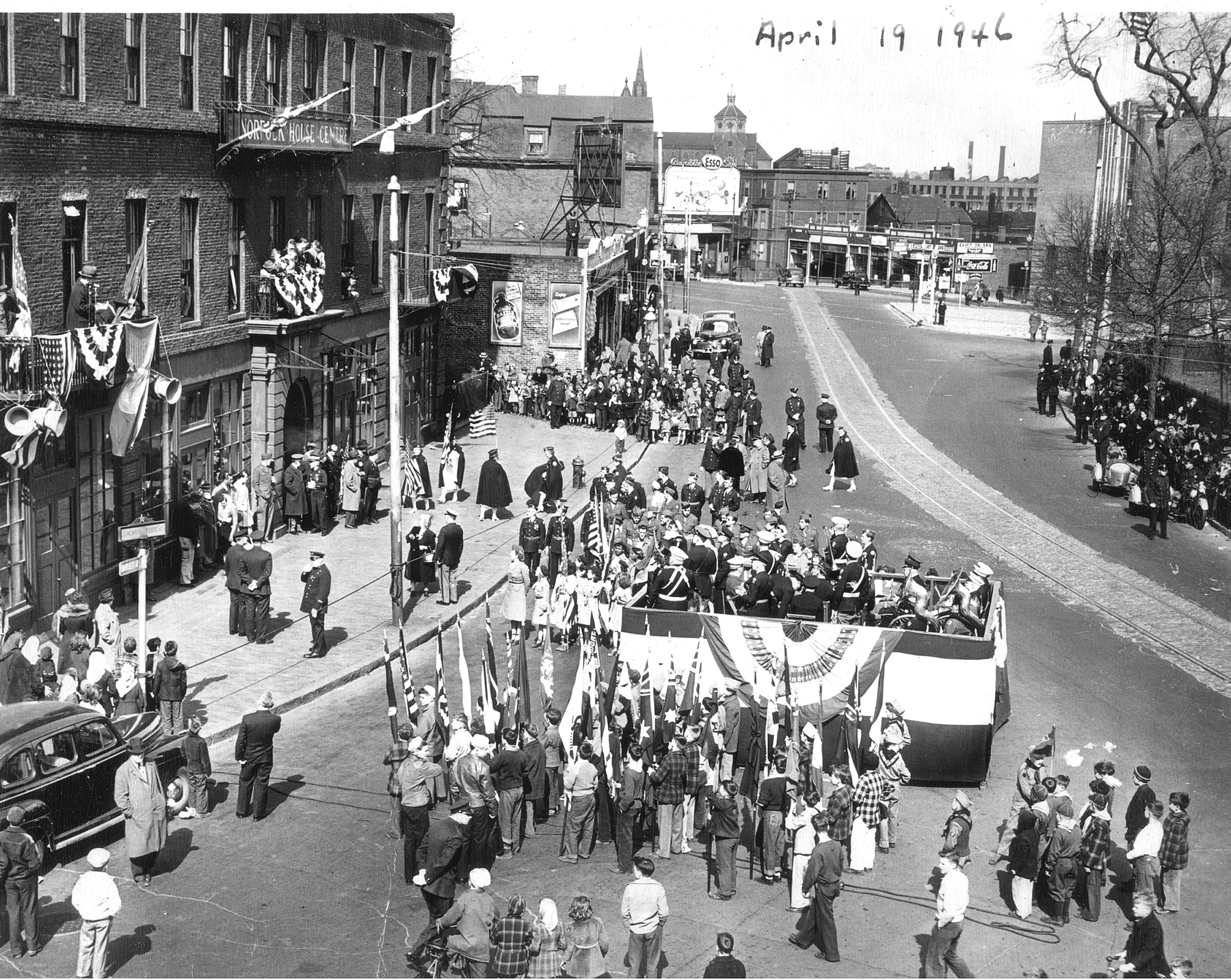 this is an old black and white picture of a parade