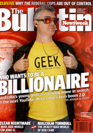 a man with a yellow shirt on a magazine cover