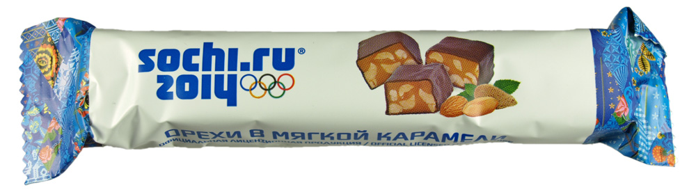 the white chocolate bar is decorated with the olympic symbols