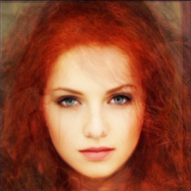 an red haired girl with brown eyes has long hair