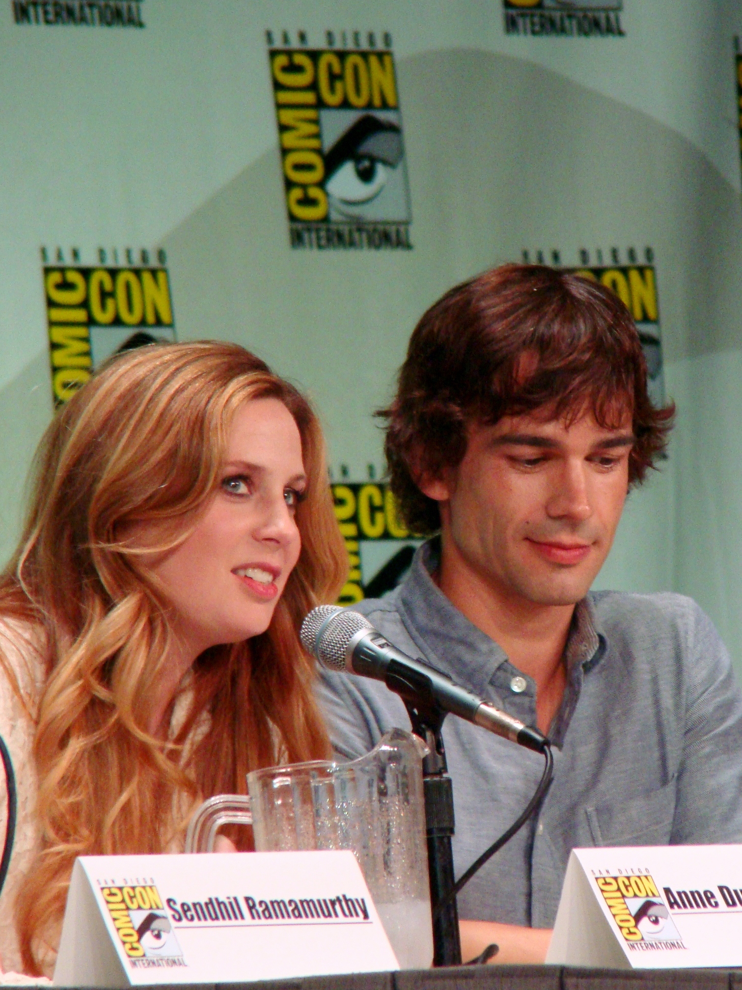 a man and woman sitting next to each other at a panel