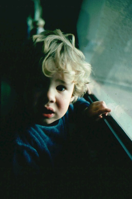 a young child looking outside a window at the view