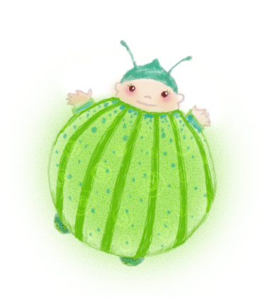 a cartoon picture of a baby in a big green ball