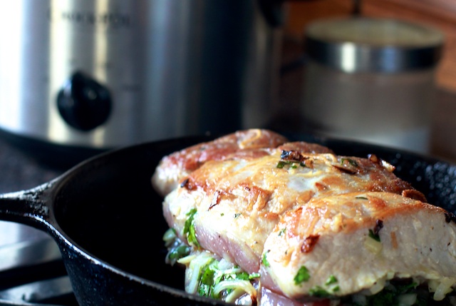 a frying pan with a sandwich inside of it