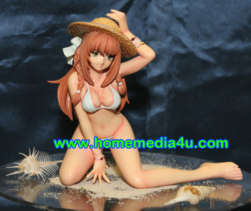 a toy of a woman in a bikini laying on a glass table