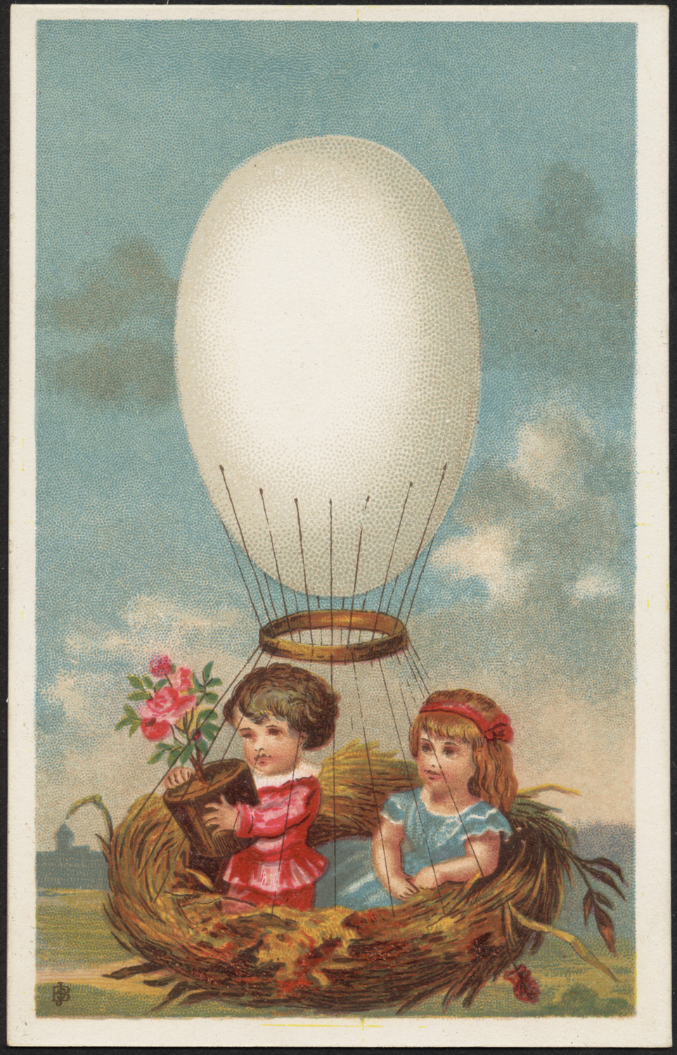 two young children are on a small air balloon