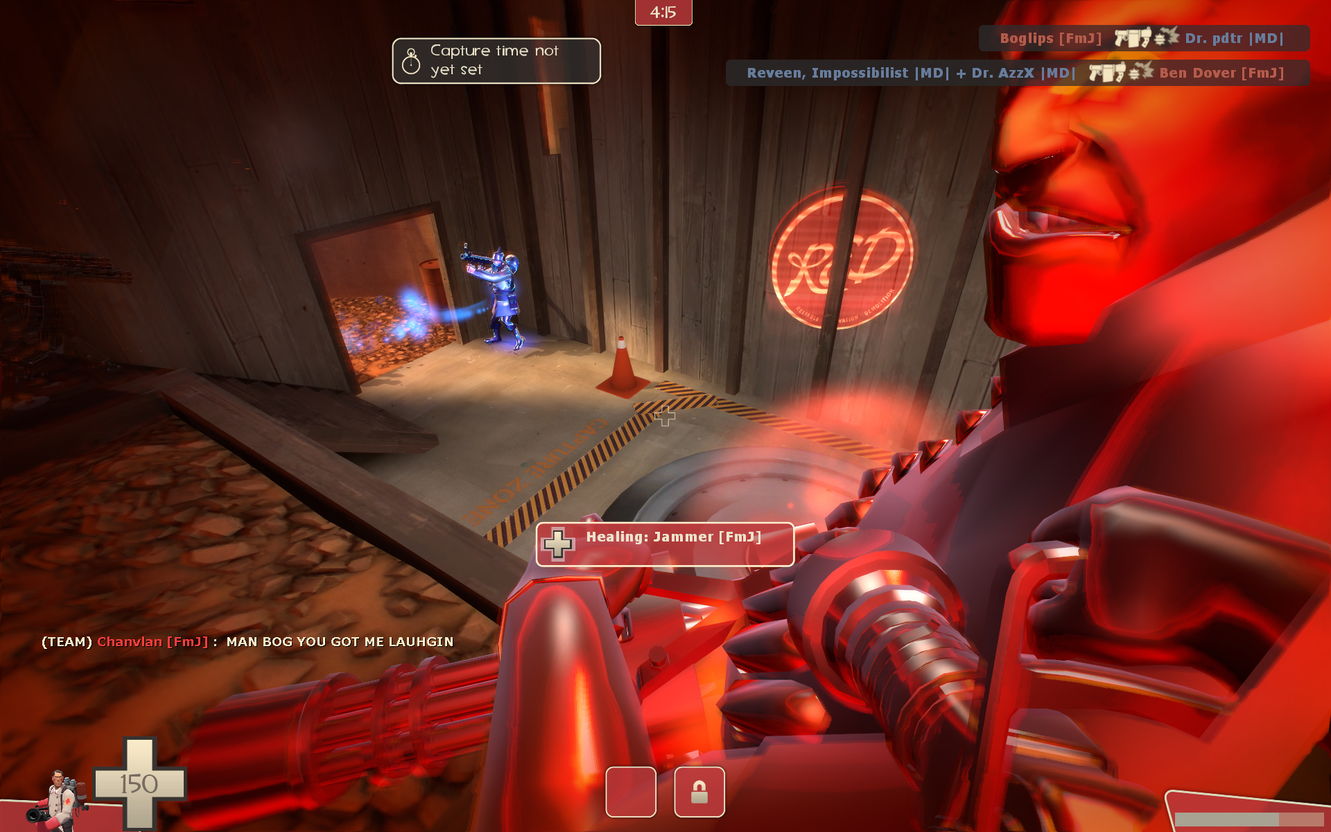 a screens of the red arm of an overwatching character in a game