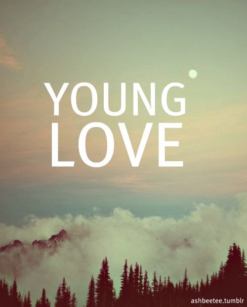 a forest with trees and the words young love