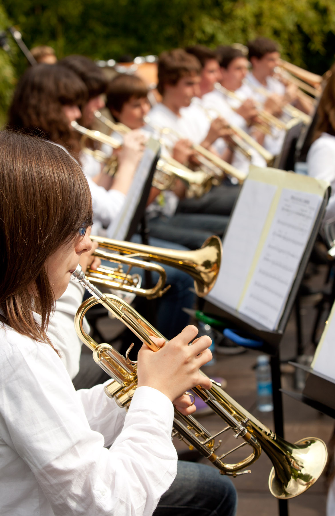 an orchestra with a large instrument on stage