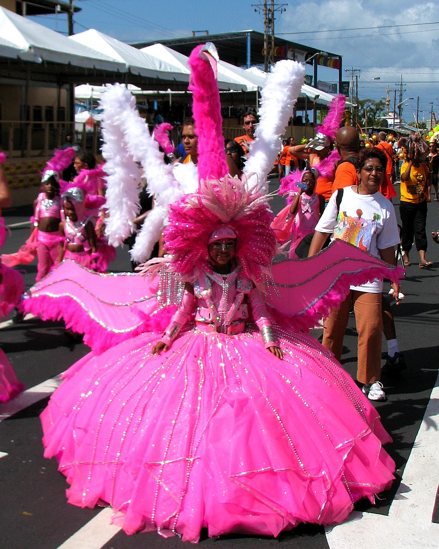 a costumed woman is walking in a parade