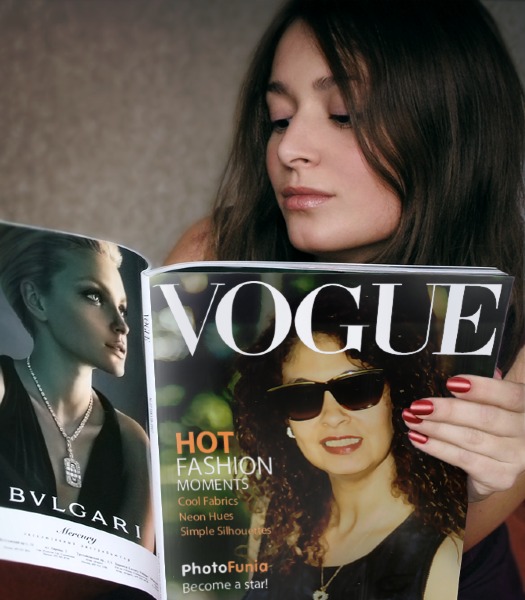 a young woman reading a magazine with her face partially hidden