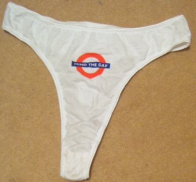 a white bikini with a red and blue logo