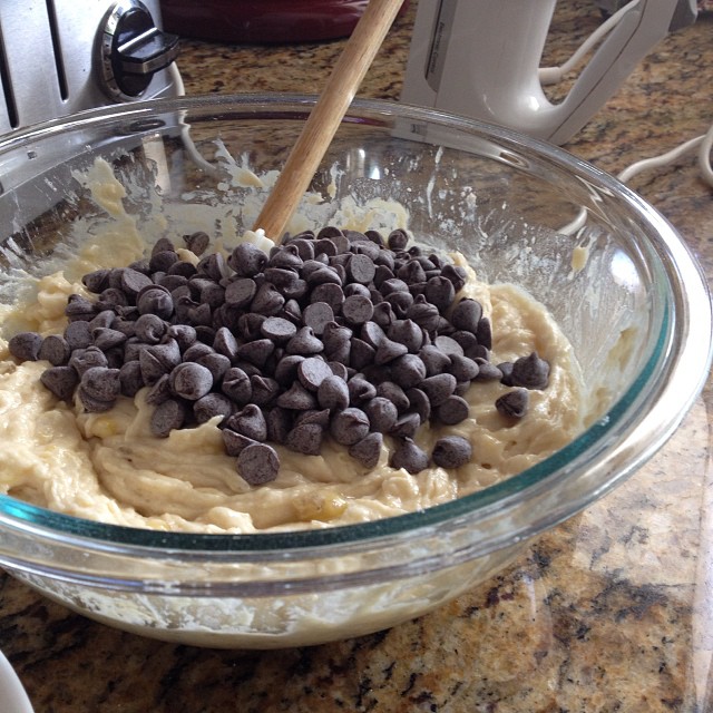 there is a cookie dough with chocolate chips on top