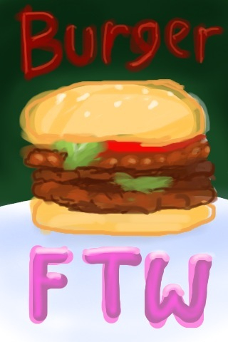 a drawing of a large burger with the word fit in the middle