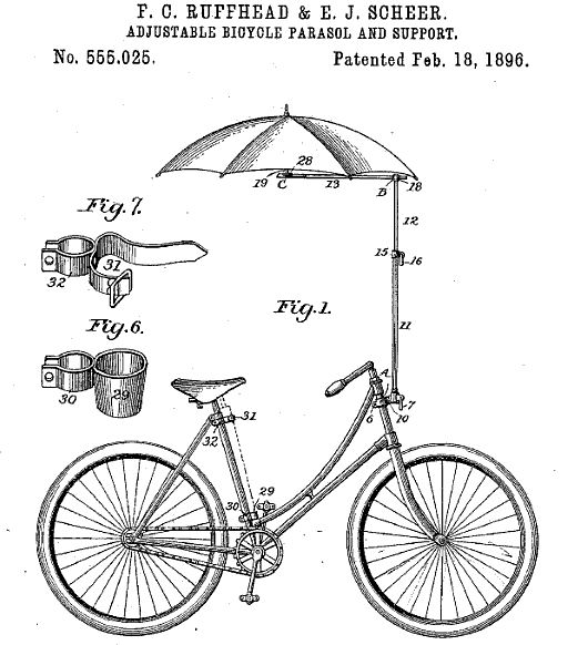 a drawing showing a bike with an umbrella