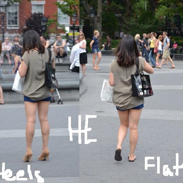 two pictures show women in different positions walking