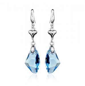 pair of blue crystal earrings with silver hooks