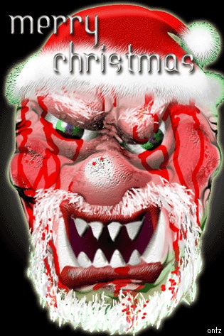 the evil grin on this ugly christmas card looks like it has been made