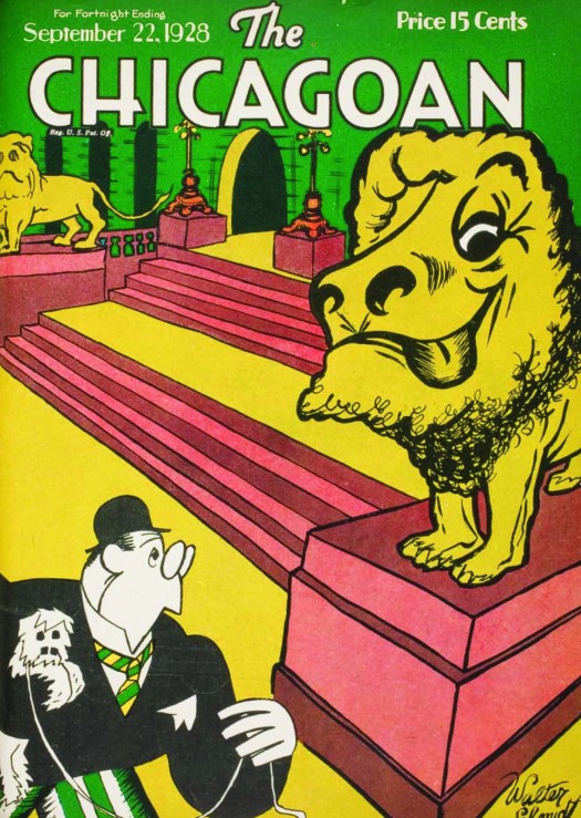 a cover for a newspaper showing a lion and some people