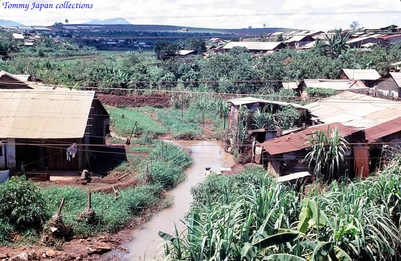 a village with a stream and houses in it