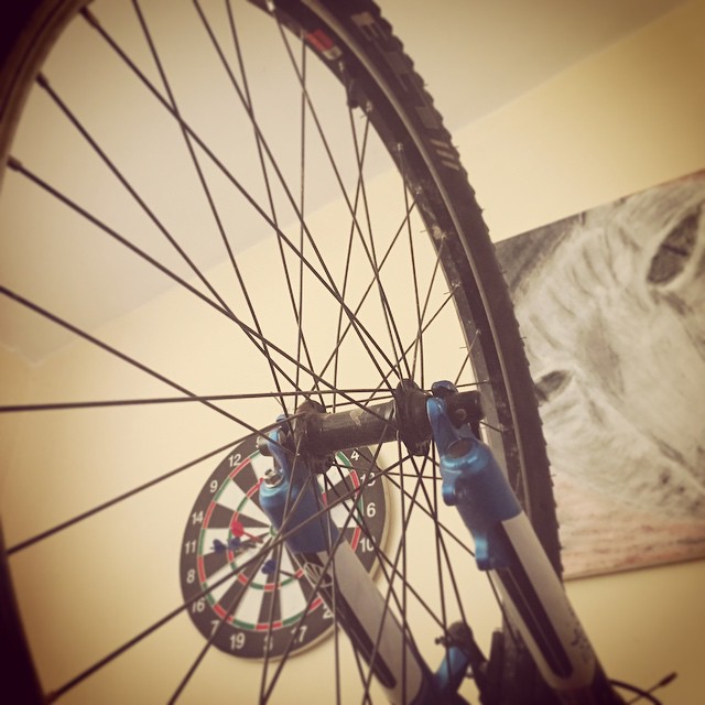 an image of a bicycle wheel inside a room