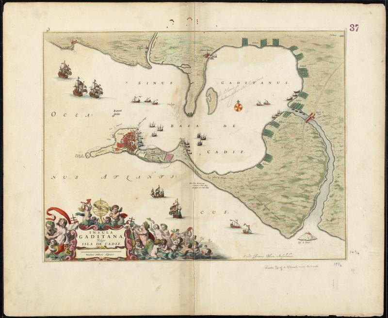 an old map with various figures on the land