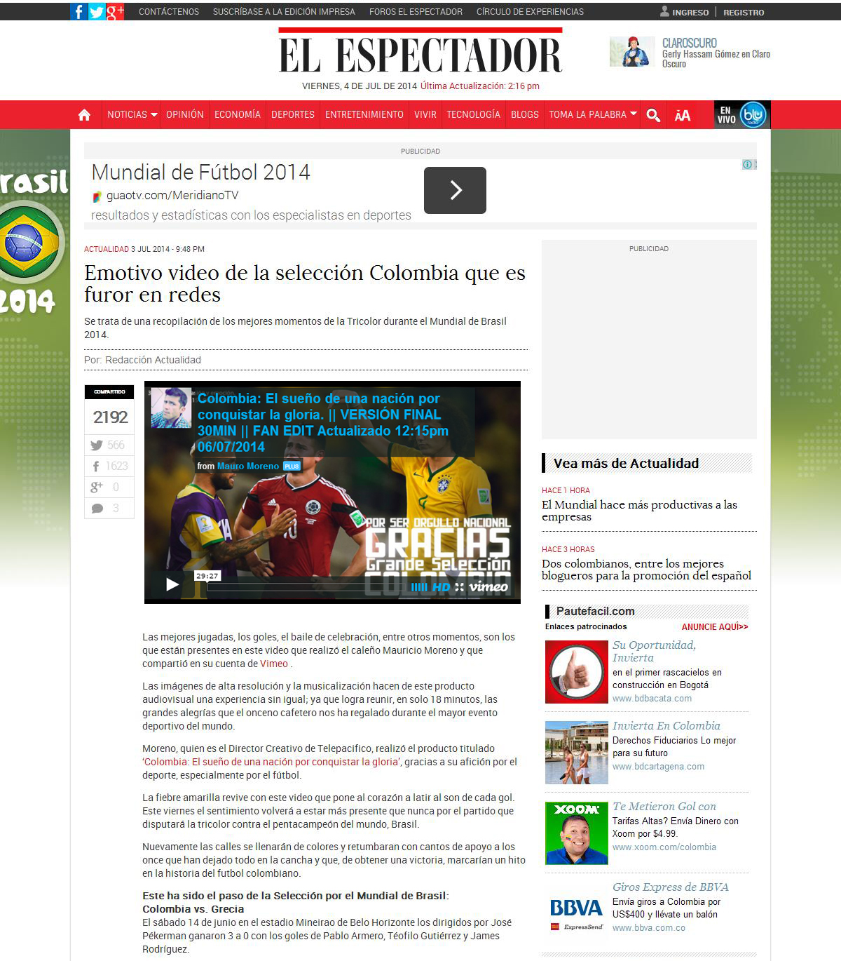 the website for el espectador