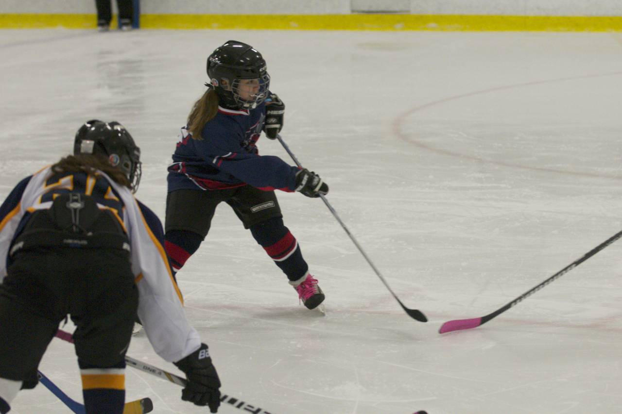 some very cute s playing a game of hockey