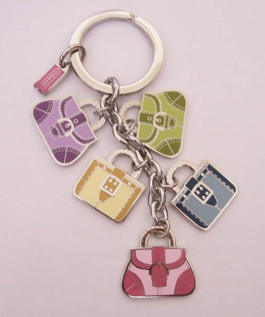 colorful luggage with name tag key chain