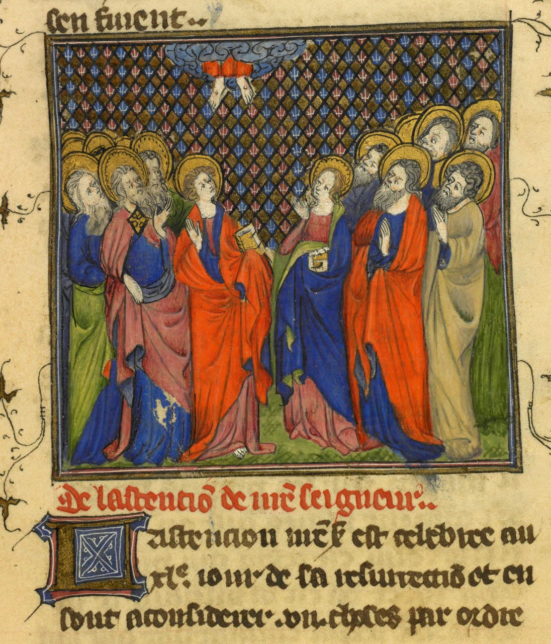 a medieval mcript shows an illustration of the adoration of christ