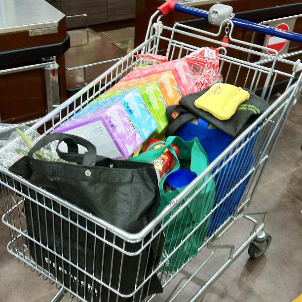 a shopping cart filled with lots of items