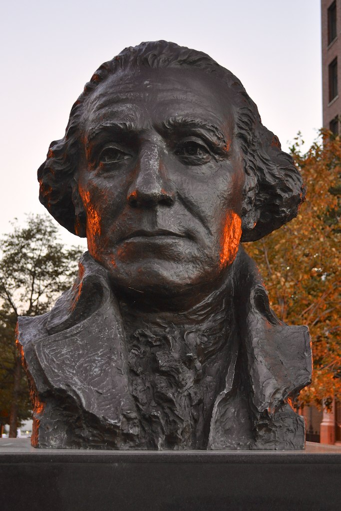 the statue is lighted red by red light