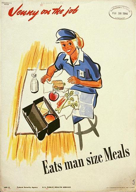 an old style food advertit featuring a woman in uniform cooking on the stove