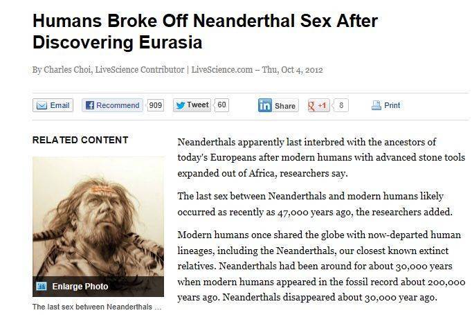 a screen capture shows a page that says humans be off nendanal sex after discovering eurisa