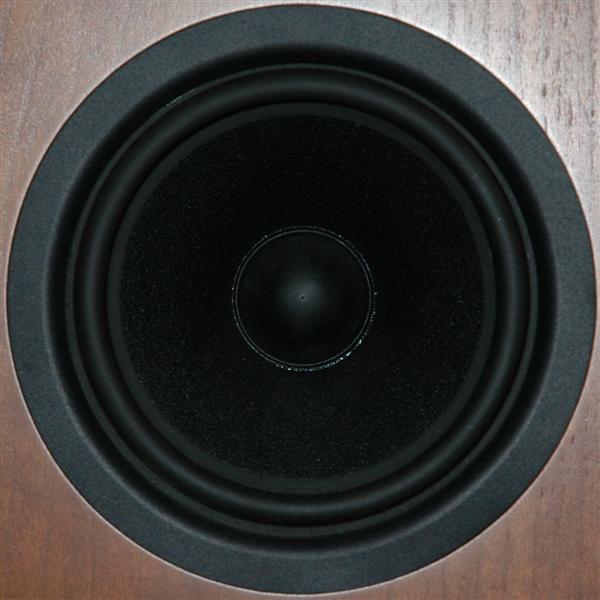 the center speaker of a speaker system that is brown and black