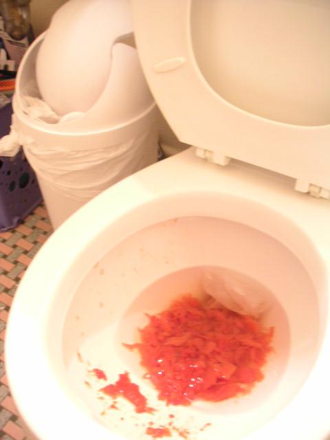 a small, white toilet with a bowl full of toilet paper