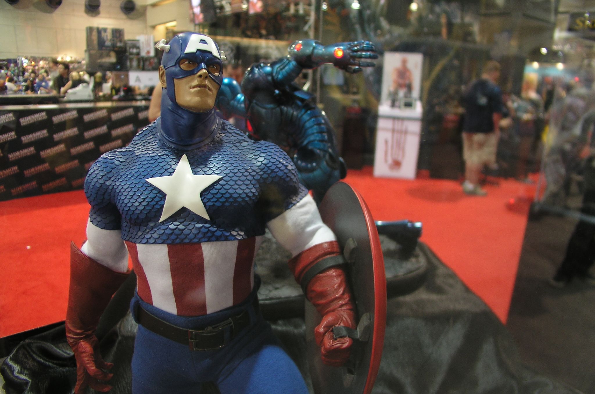 a toy has a captain america character with a shield