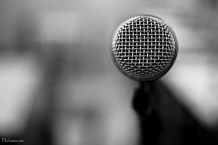 a black and white po of a microphone