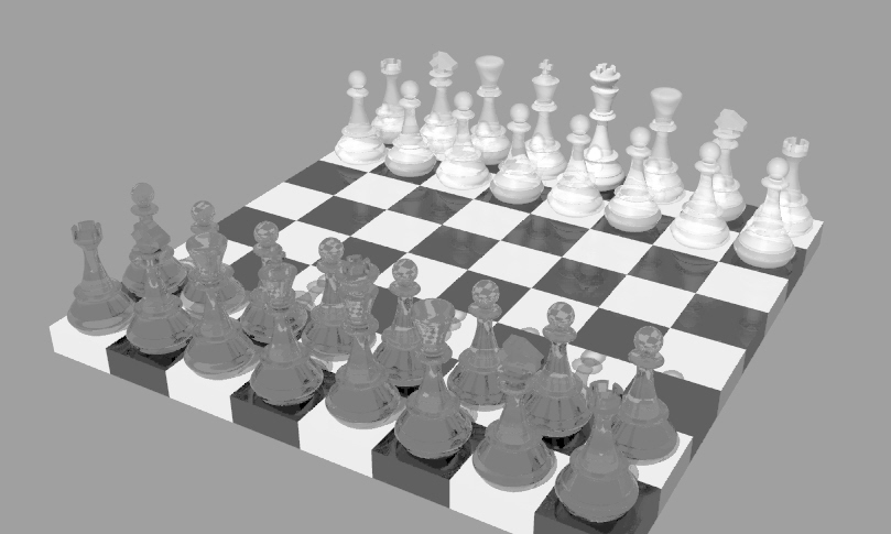 a 3d chess set with several pieces being laid out on it
