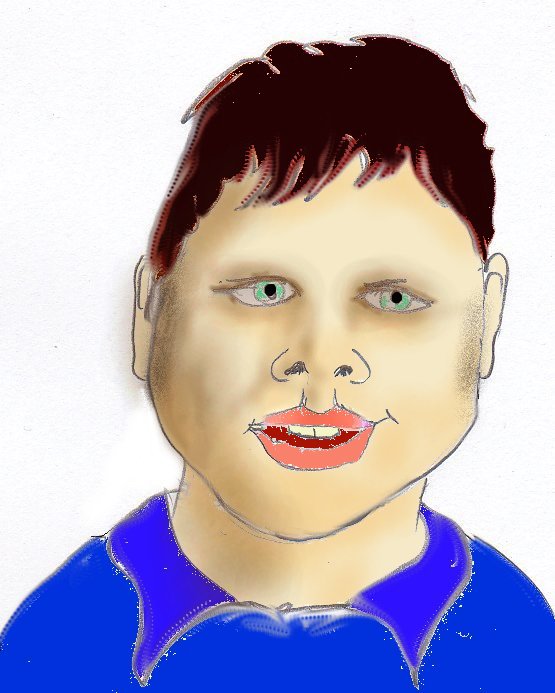 a digital painting of a young man with red lips