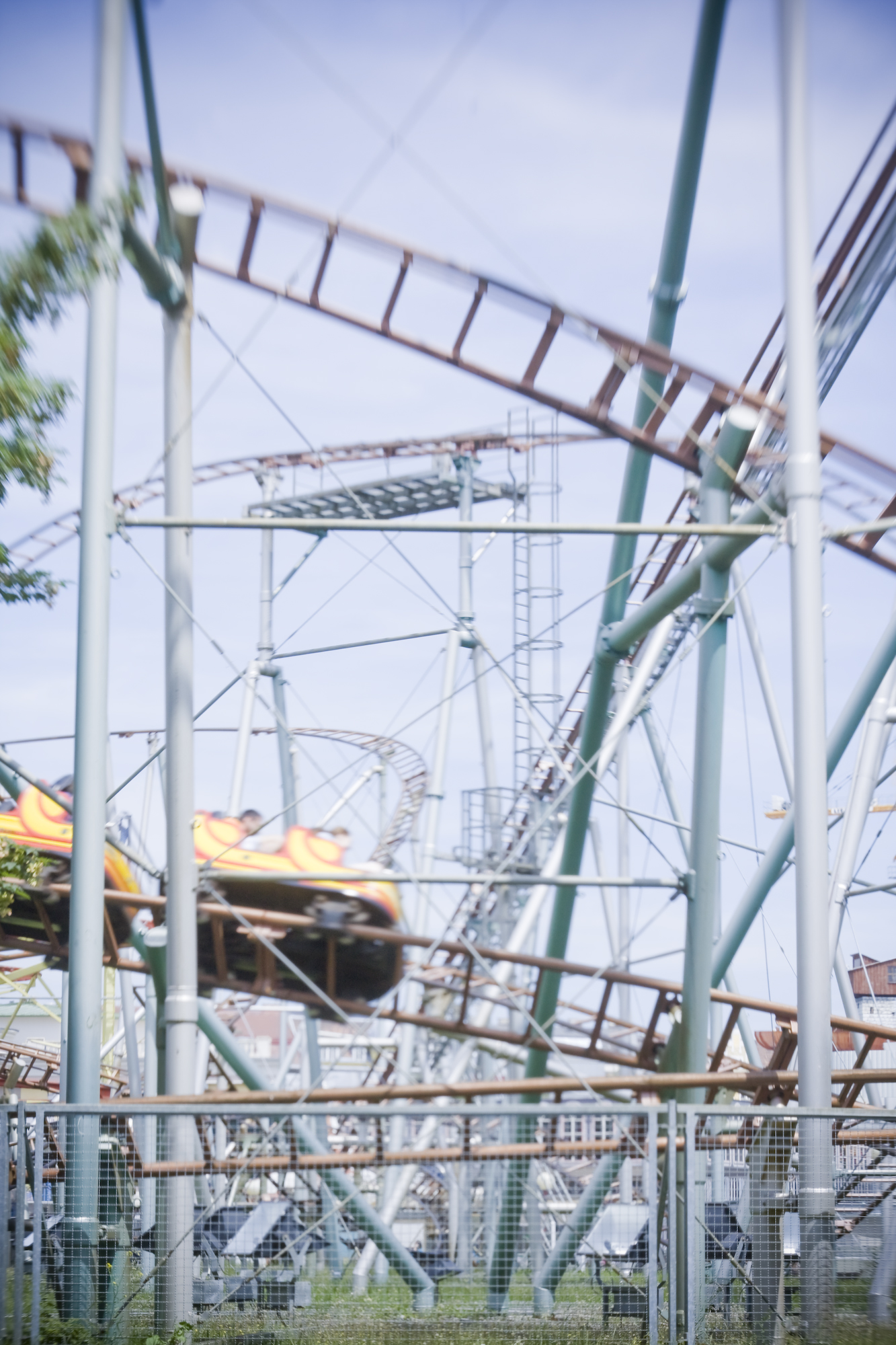 an amut park ride on an overcast day